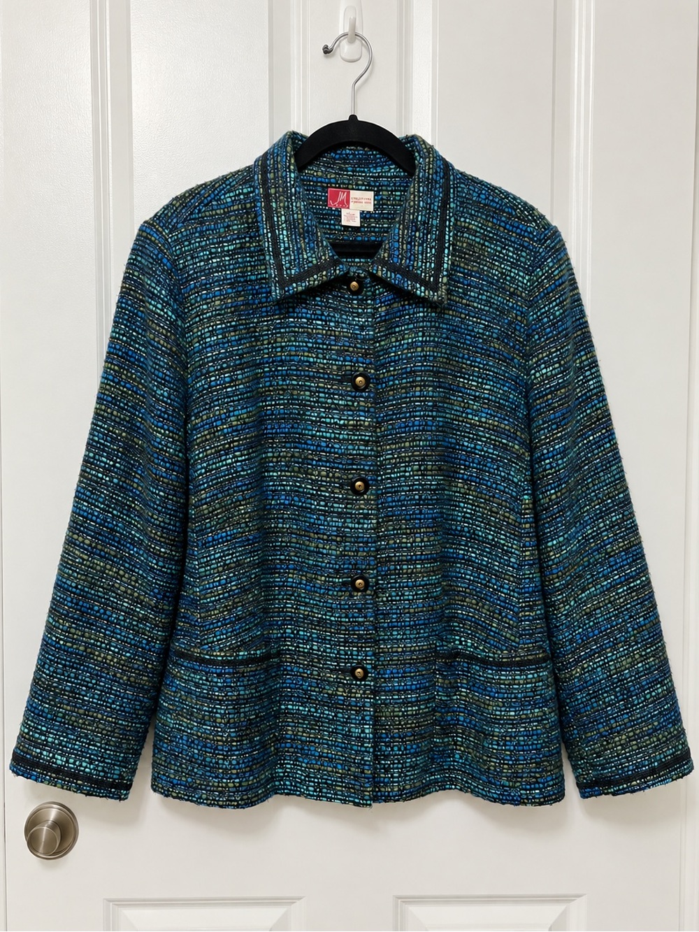Tweed Knit Button Front JM Collection Vintage Jacket Blue Green - Size 20W